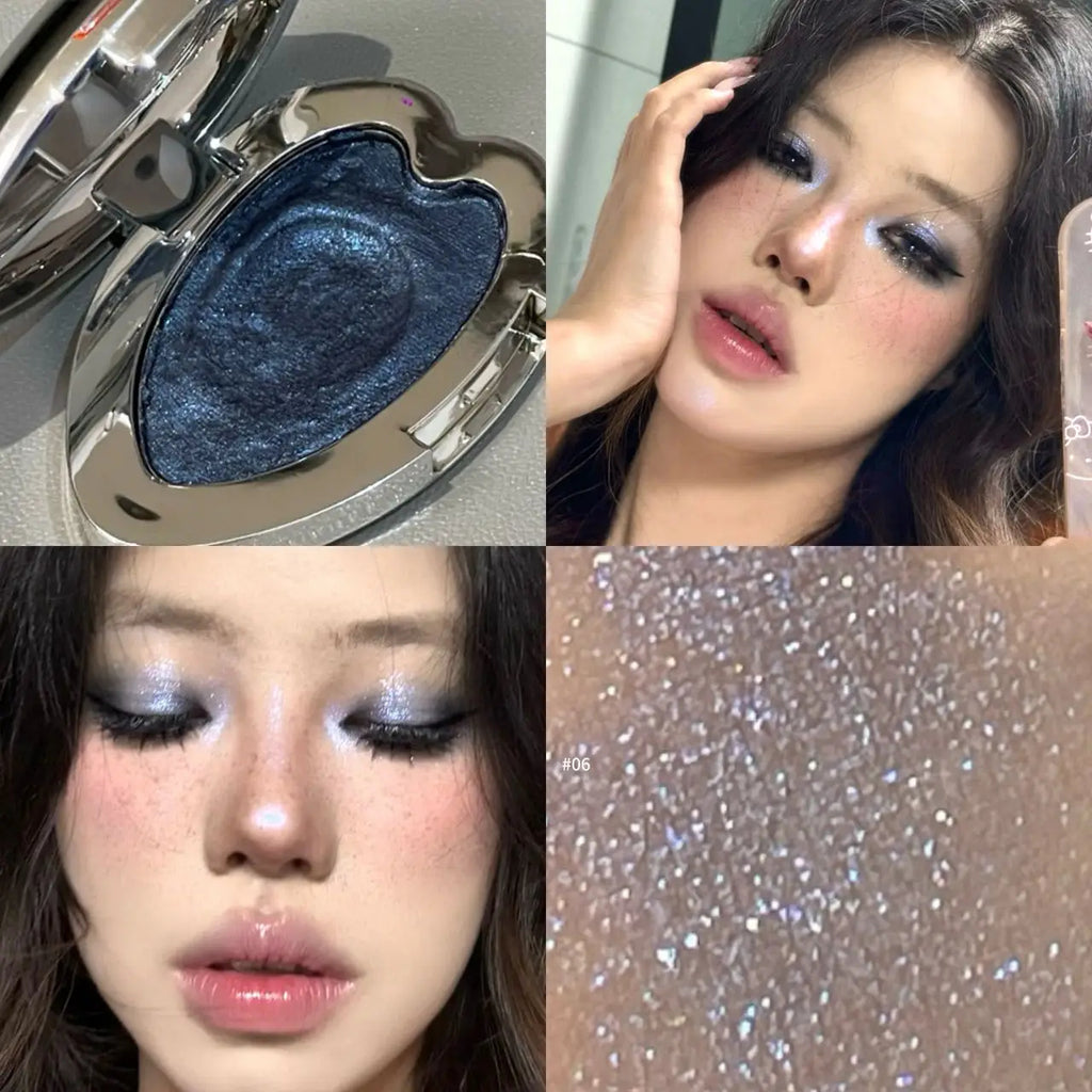 Sombra de ojos azul oscuro brillante en forma de corazón de maquillaje