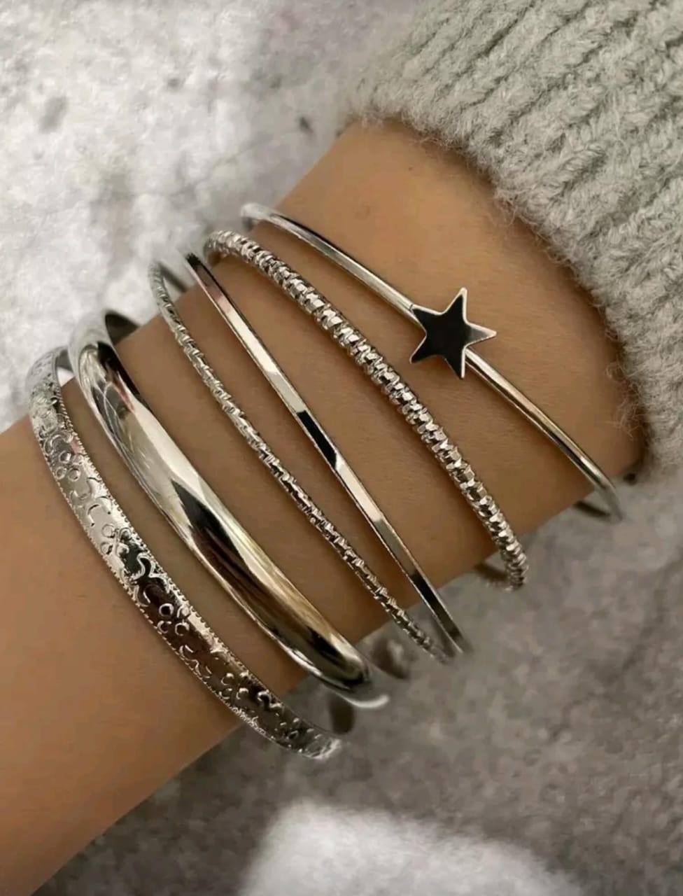 Set de 6 pulseras plateadas