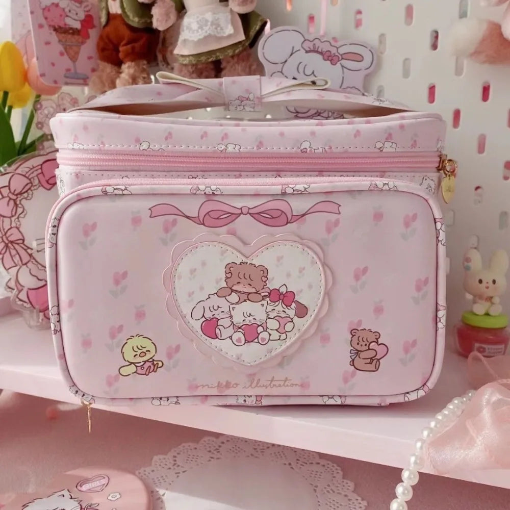 Bolso de maquillaje rosa cuadrado
