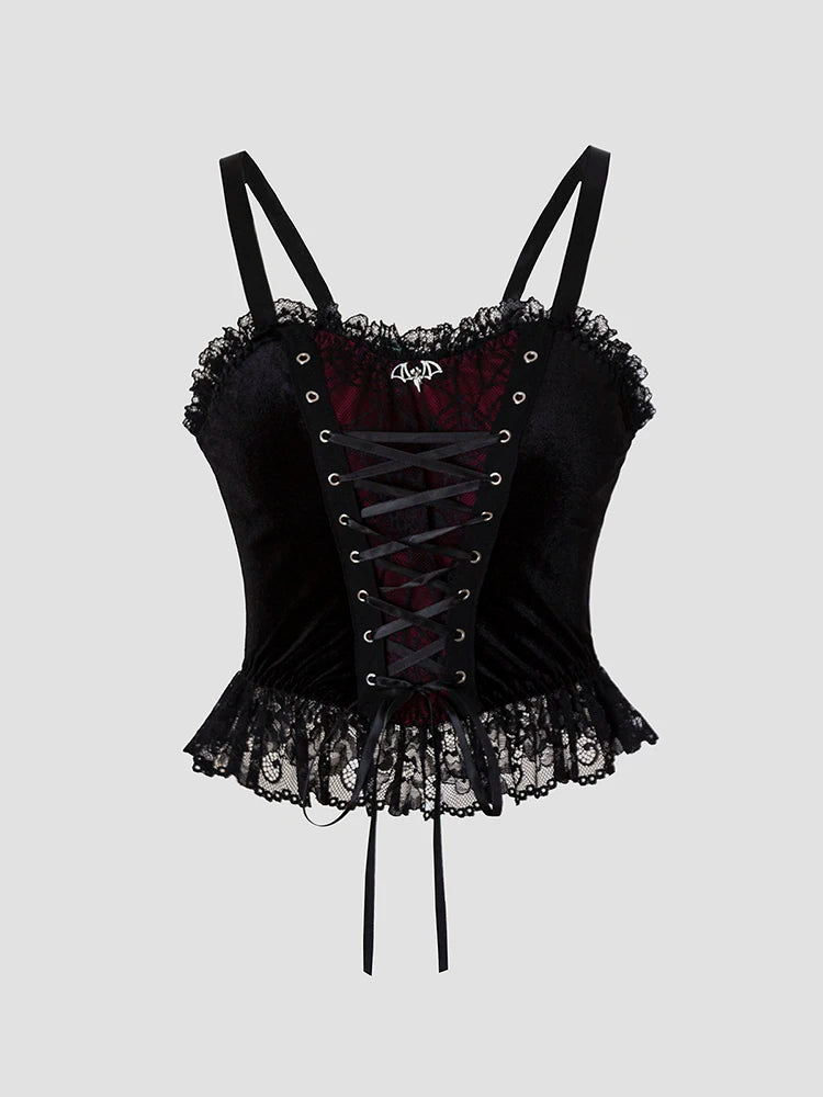 Corset gótico sin mangas con encaje con dije de murcielago