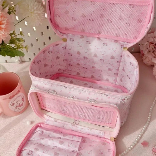 Bolso de maquillaje rosa cuadrado