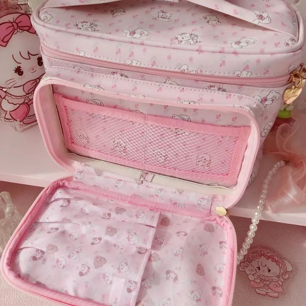 Bolso de maquillaje rosa cuadrado