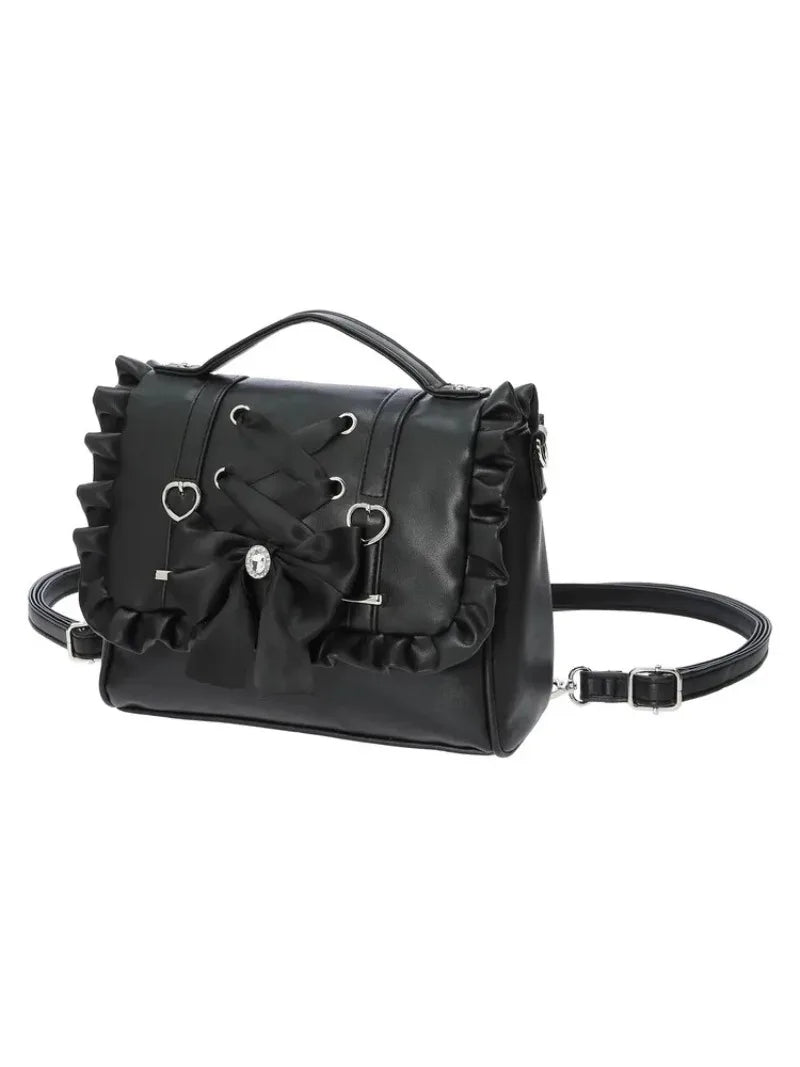 Bolso de cuero negra de mano con lazo entrelazado
