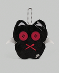 Llavero de peluche de gato negro con ojos de botón rojo