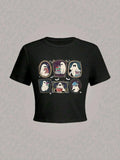 Camiseta negra corta con diseño fantasmal