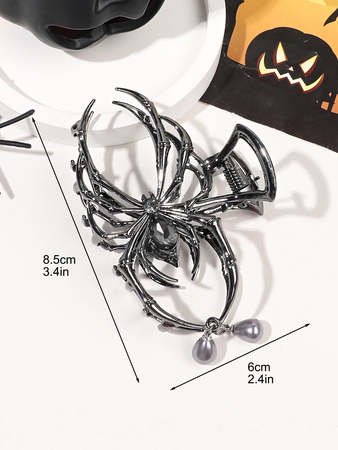 Pinza para el cabello con diseño de araña con perla