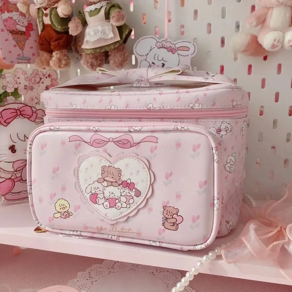 Bolso de maquillaje rosa cuadrado