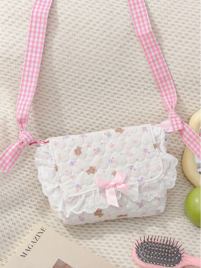 Cartera con patrón de ositos y encaje