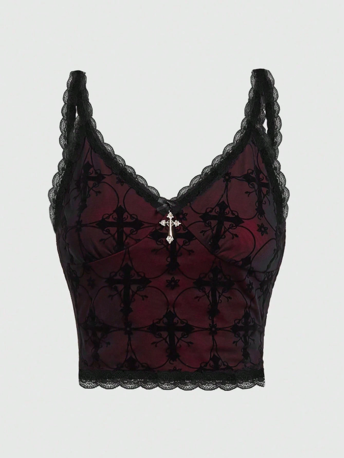 Blusa de tirantes roja con negro con dije de corazón
