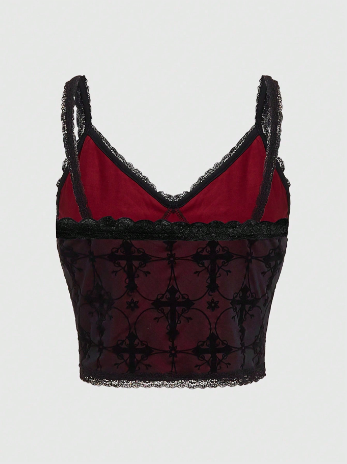 Blusa de tirantes roja con negro con dije de corazón