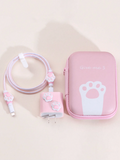 Estuche organizador de cargador rosa con pata de gato blanco