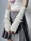 Guantes calentadores blancos con lazos rosas