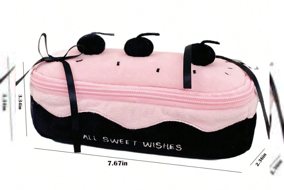 Estuche para lápices de peluche con diseño de pastel de cereza
