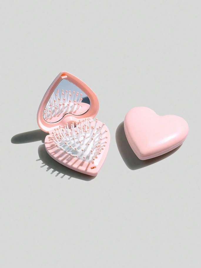Peine con espejo de corazón plegable