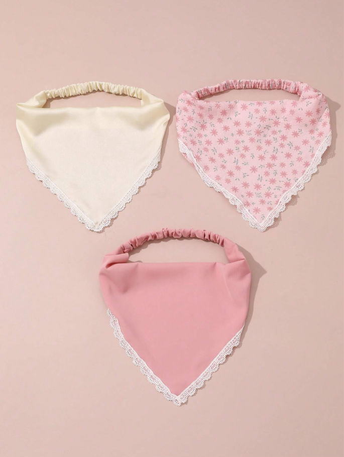 3 Piezas de diademas con estampado floreal y encaje