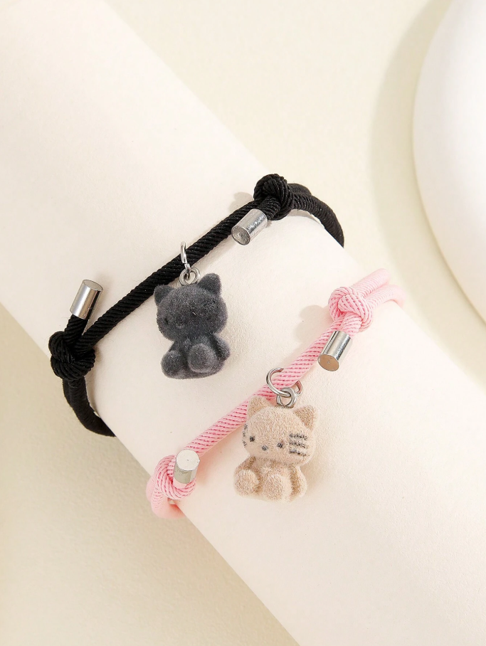 Set de pulseras luminosas para parejas con dije de gato