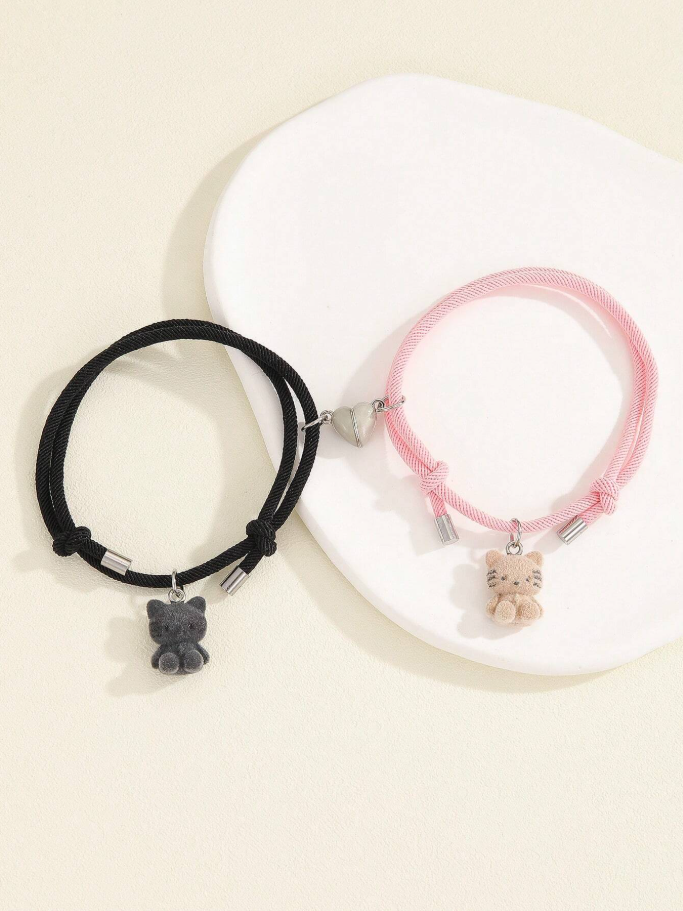 Set de pulseras luminosas para parejas con dije de gato