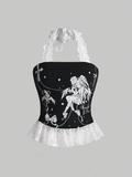 Top de tirantes con cuello Halter con diseño anime