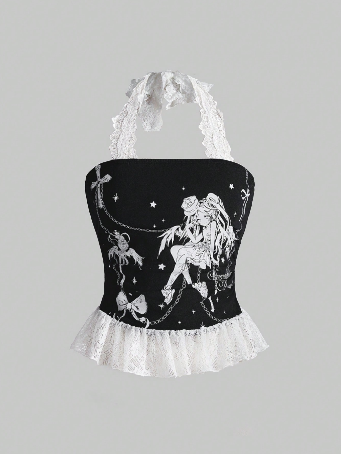 Top de tirantes con cuello Halter con diseño anime