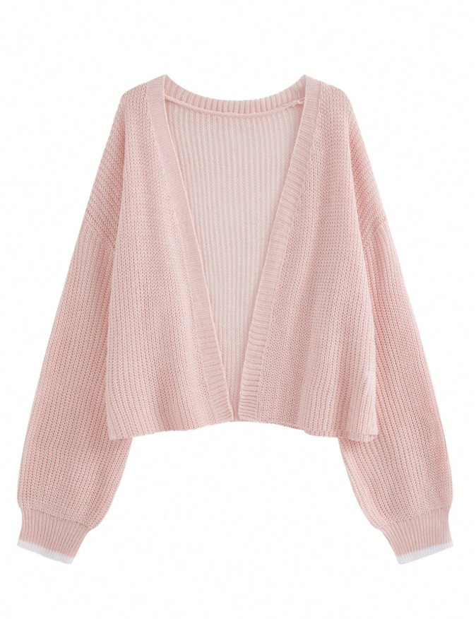 Cárdigan Holgado de punto casual para mujer rosada