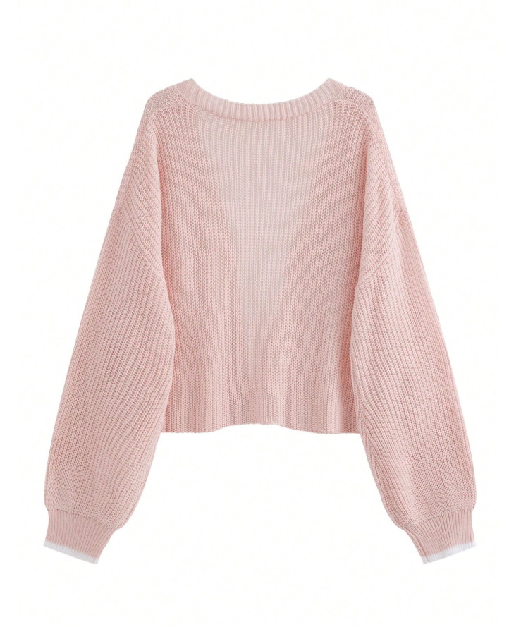 Cárdigan Holgado de punto casual para mujer rosada
