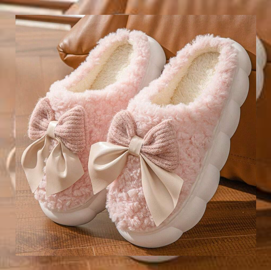 Pantuflas rosas con lazo
