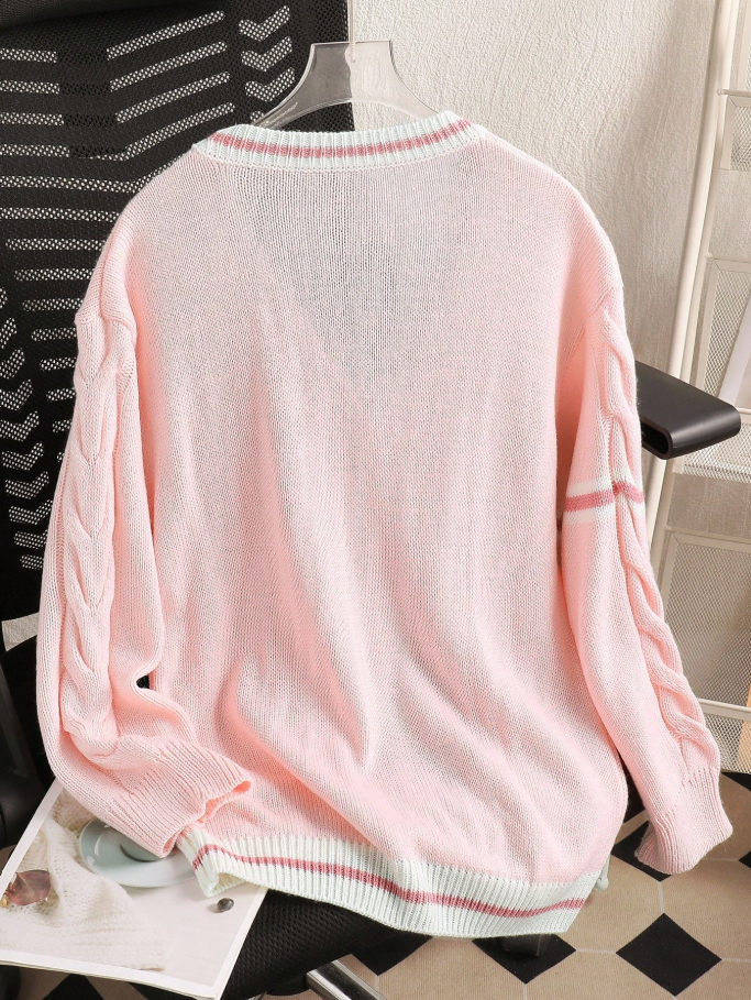 Cárdigan Y2K Rosa con Lazo negro – Estilo Japonés Vintage