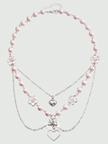 Collar multicapas con dijes de corazón y flor