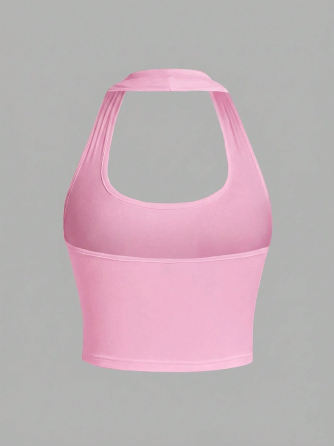 Top sin mangas ajustado con cuello halter Rosa
