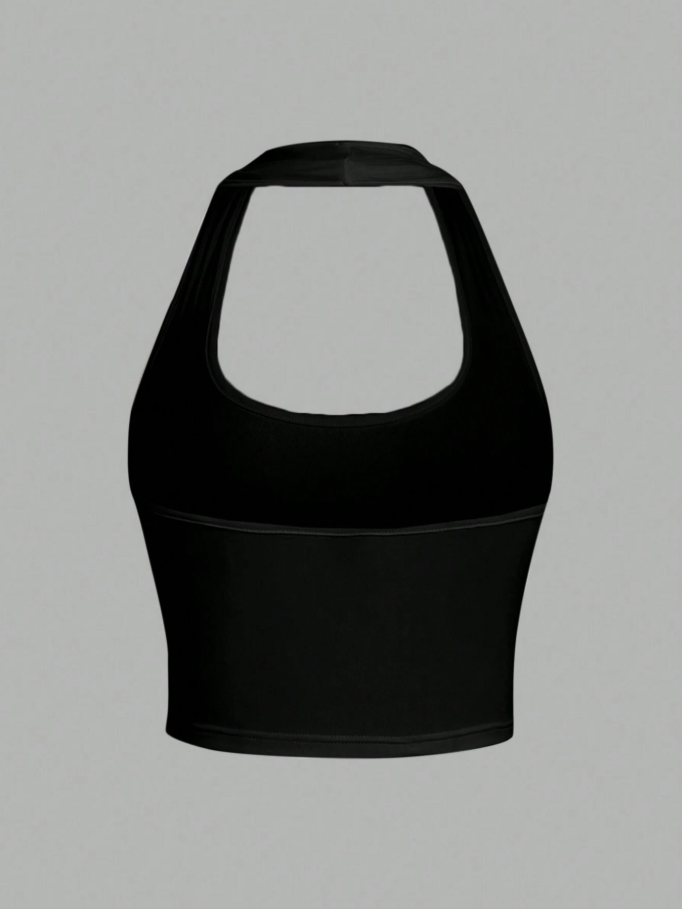 Top sin mangas ajustado con cuello halter Negro