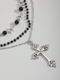 Set de 3 collares góticos con perlas negras y cruz