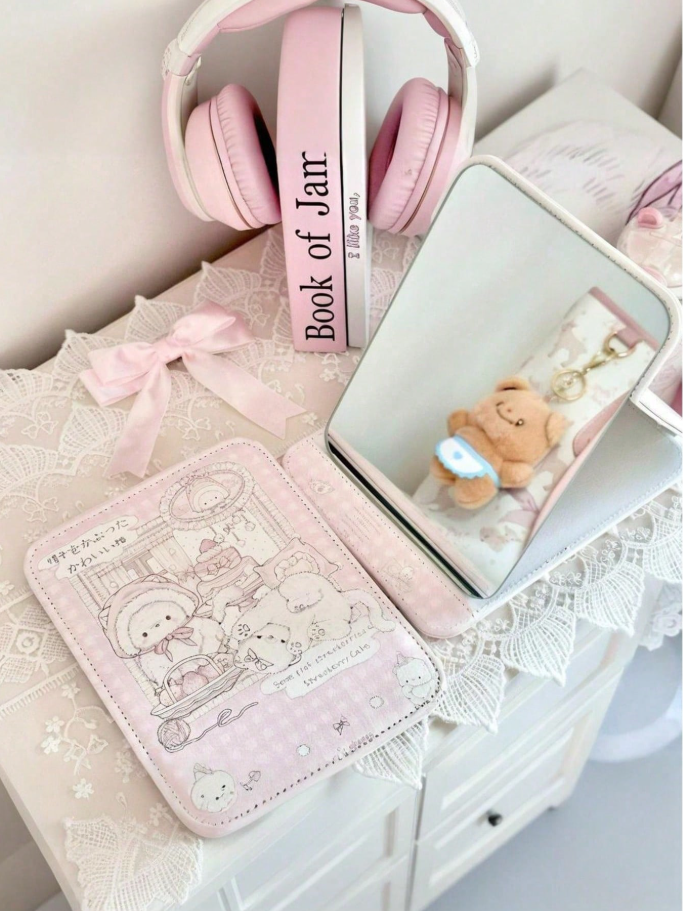 Espejo de maquillaje plegable rosado