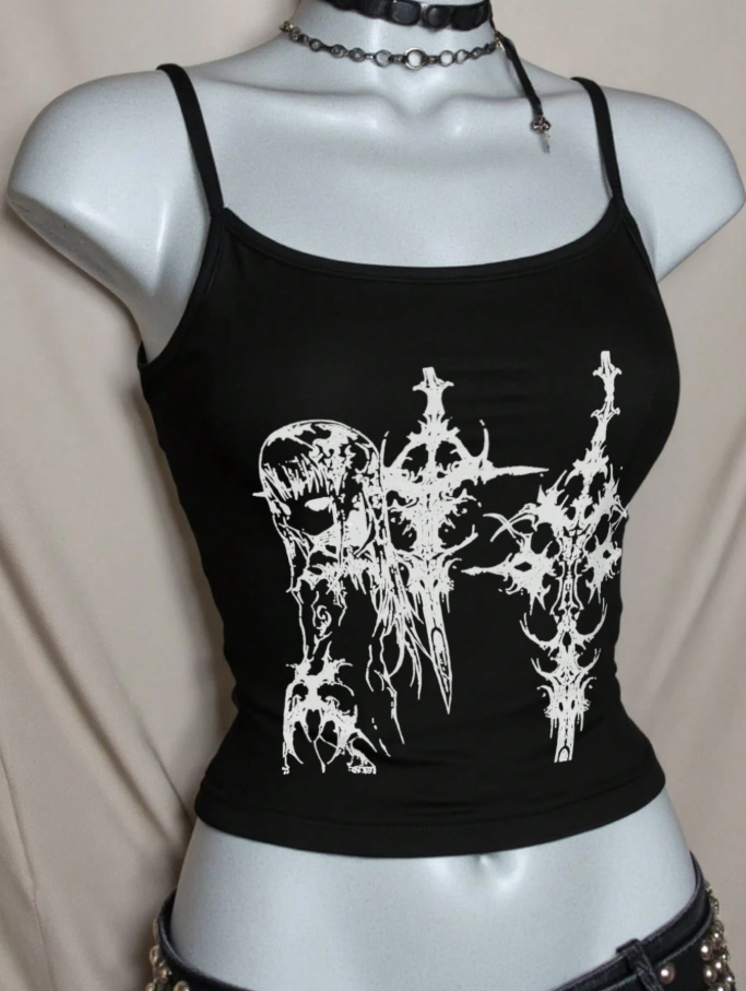 Camiseta de tirantes negra estilo Y2K