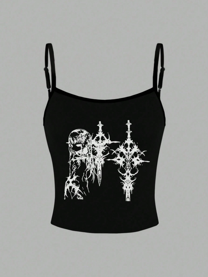 Camiseta de tirantes negra estilo Y2K