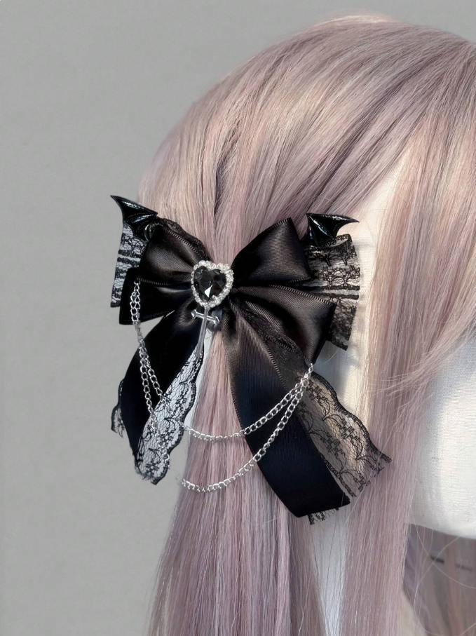 Lazo para el cabello Cute Gótico con cadena Estilo Diablito