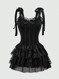 Vestido Corset Midi Gótico de Terciopelo con Encaje