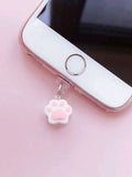 Tapón para el teléfono de pata de gato blanca con rosa (TIPO C)