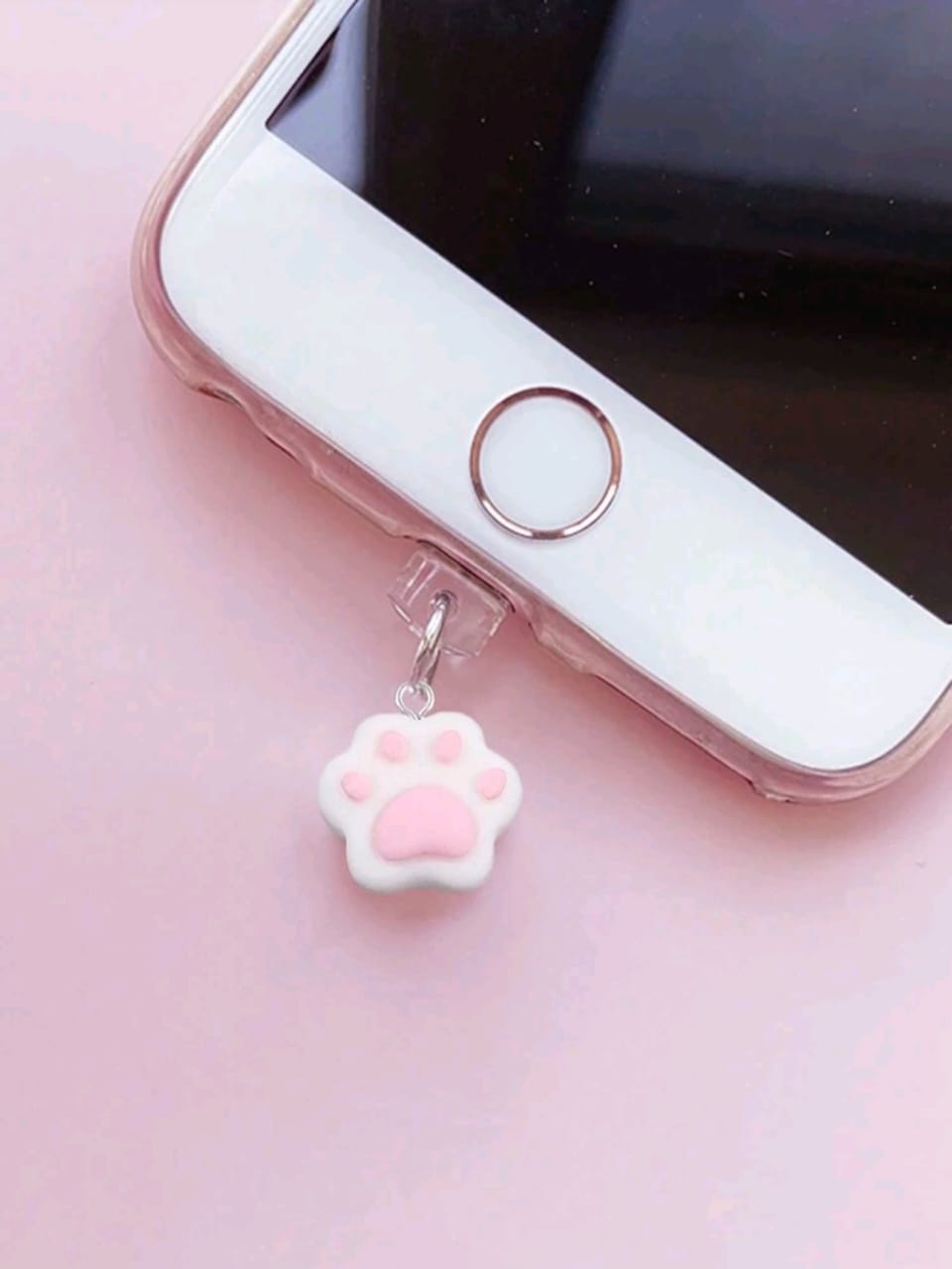 Tapón para el teléfono de pata de gato blanca con rosa (TIPO C)