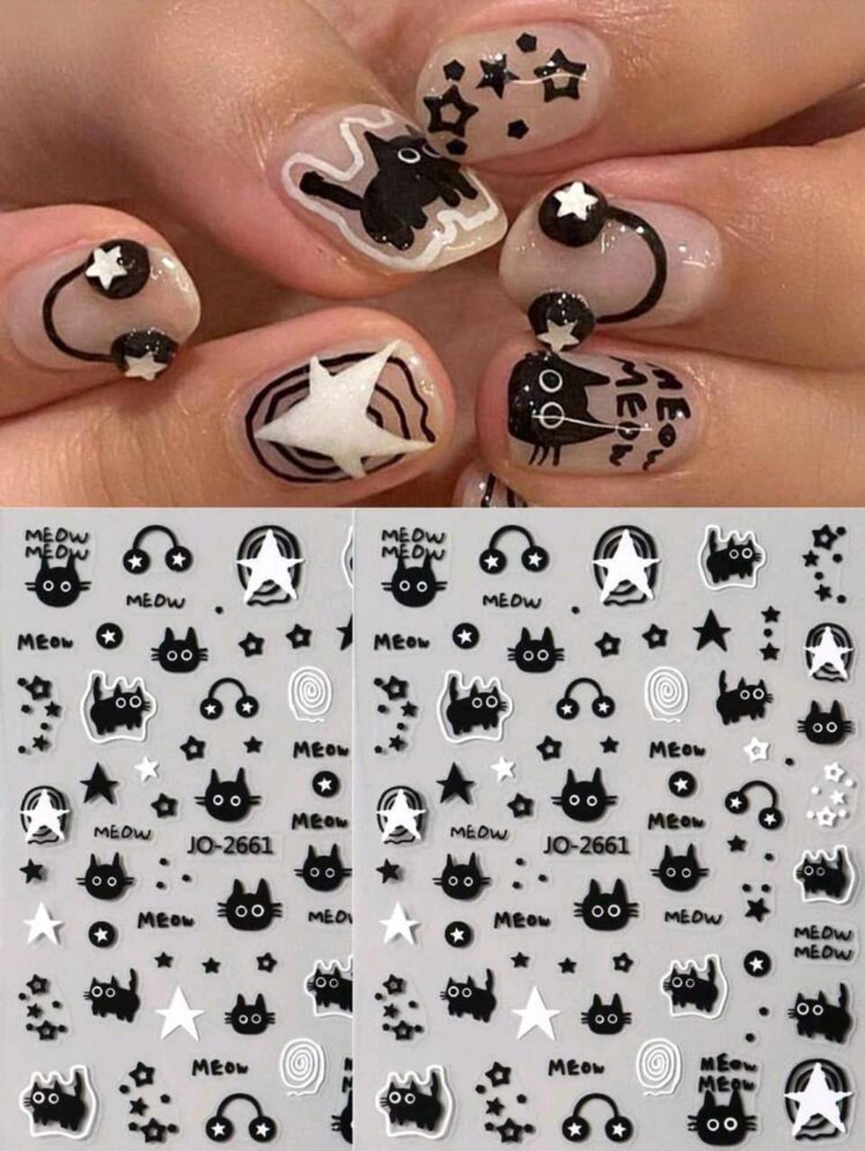 Set de 2 piezas de pegatinas de arte para uñas con diseño de gatos