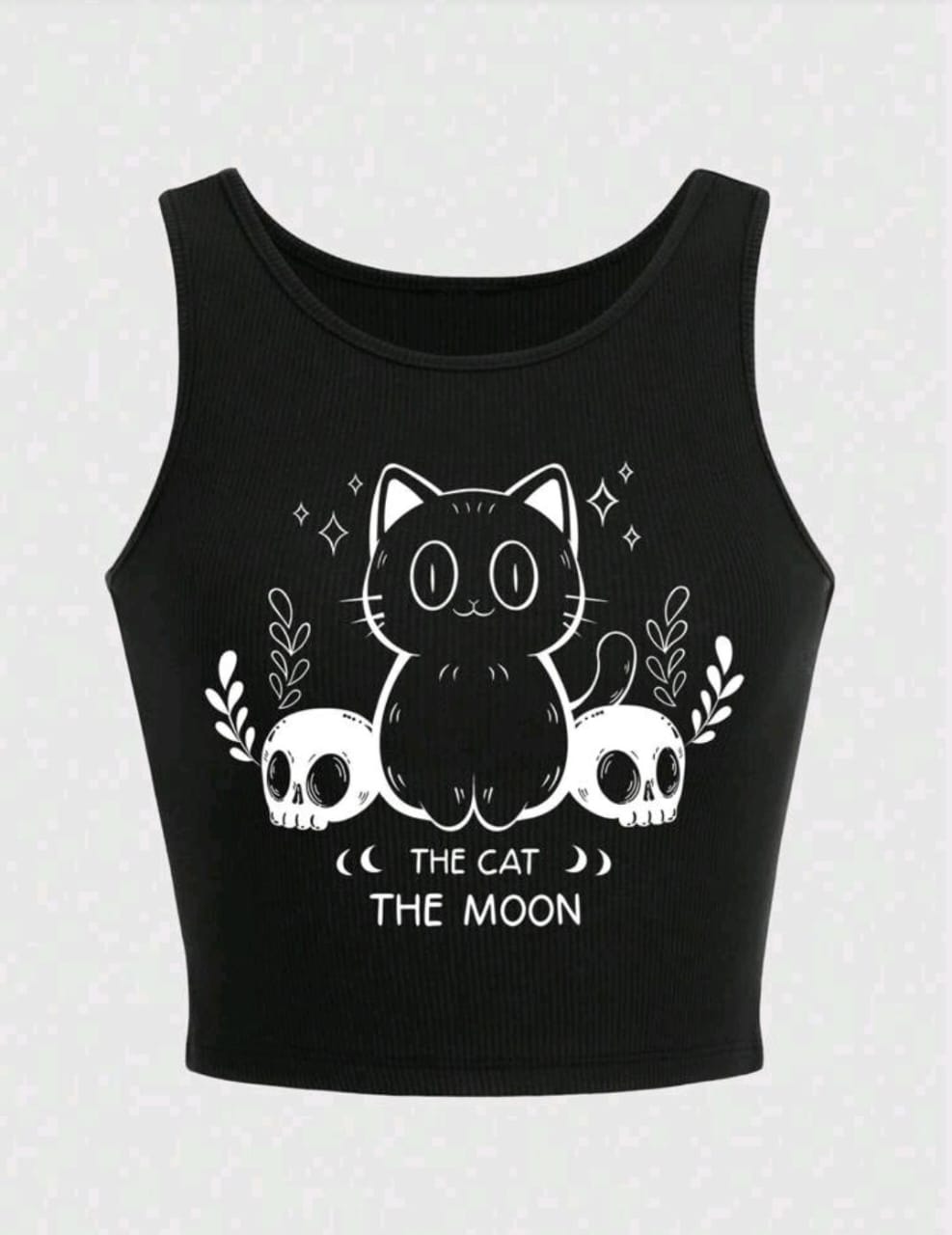 Top corto gótico con diseño de gato