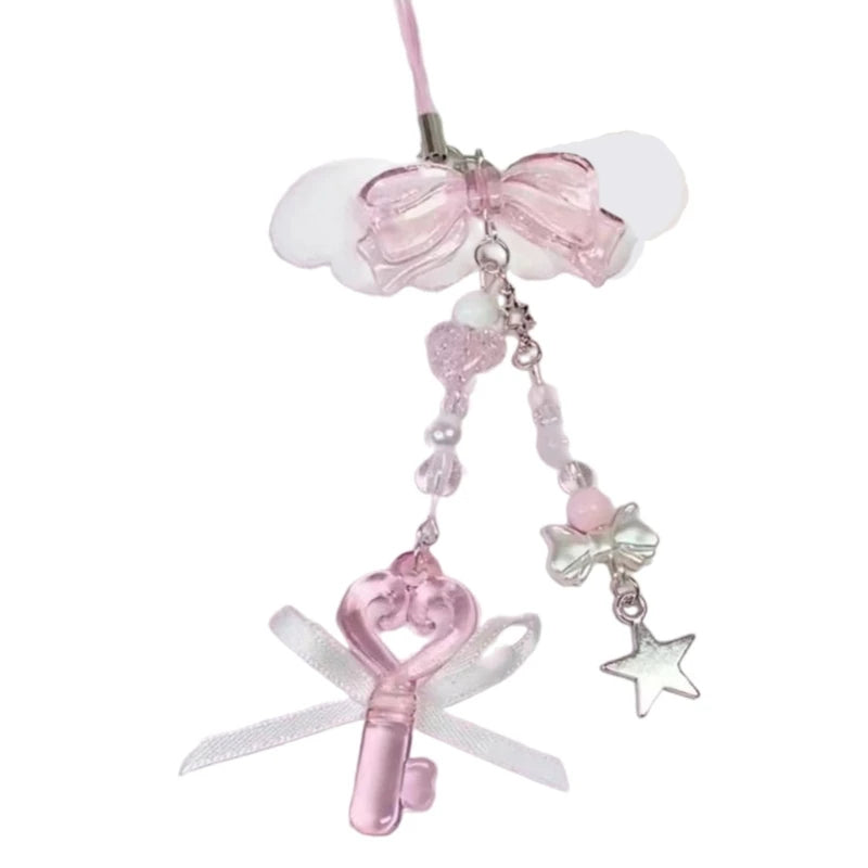 Llavero rosa de llave y alas de angel